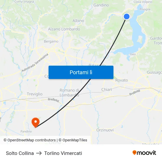 Solto Collina to Torlino Vimercati map