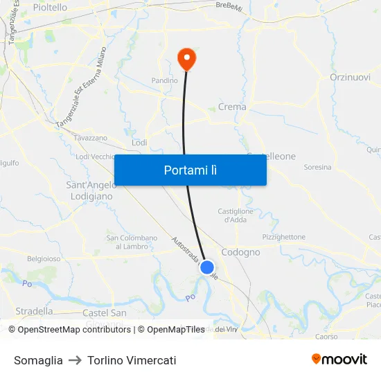Somaglia to Torlino Vimercati map