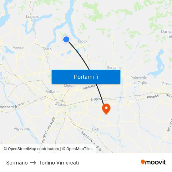 Sormano to Torlino Vimercati map