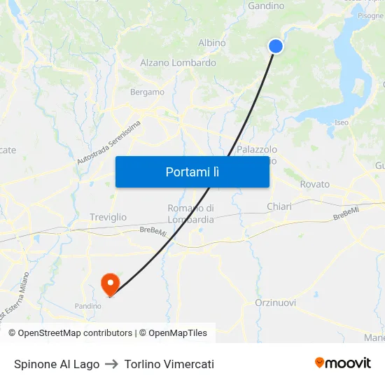 Spinone Al Lago to Torlino Vimercati map