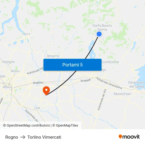 Rogno to Torlino Vimercati map