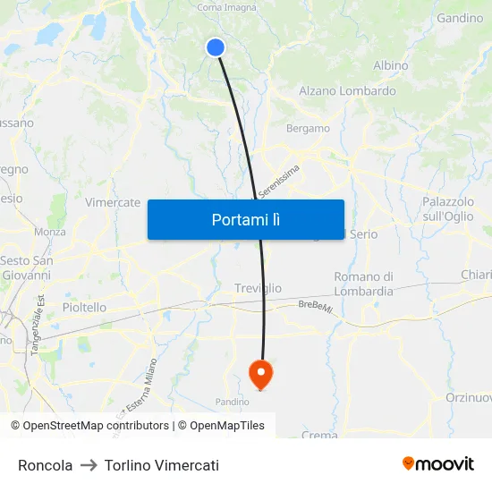 Roncola to Torlino Vimercati map