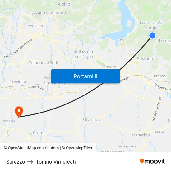 Sarezzo to Torlino Vimercati map