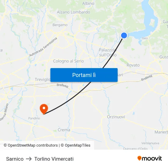 Sarnico to Torlino Vimercati map
