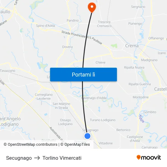 Secugnago to Torlino Vimercati map