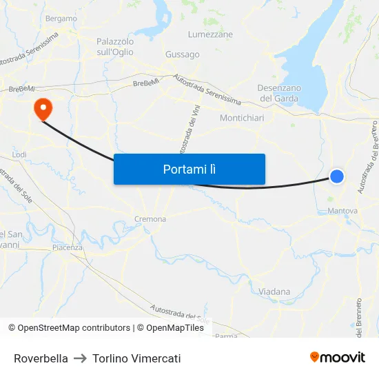 Roverbella to Torlino Vimercati map