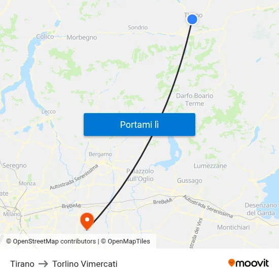 Tirano to Torlino Vimercati map