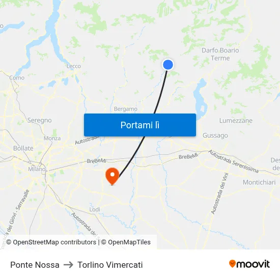 Ponte Nossa to Torlino Vimercati map