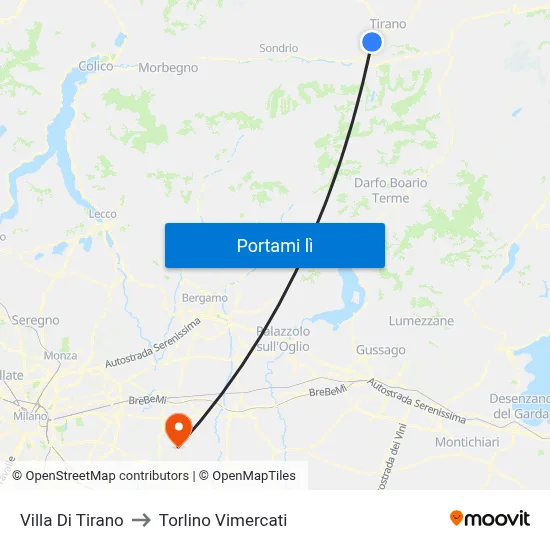 Villa Di Tirano to Torlino Vimercati map