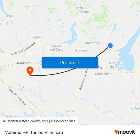 Vobarno to Torlino Vimercati map