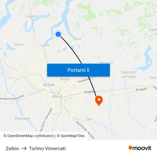 Zelbio to Torlino Vimercati map