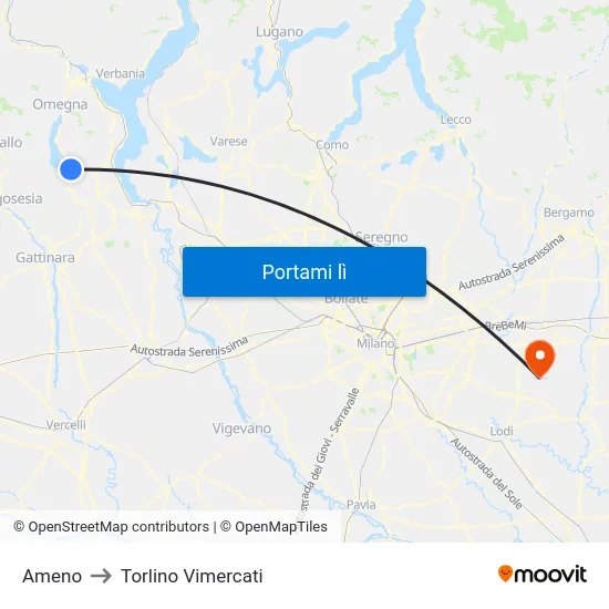 Ameno to Torlino Vimercati map