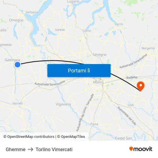 Ghemme to Torlino Vimercati map