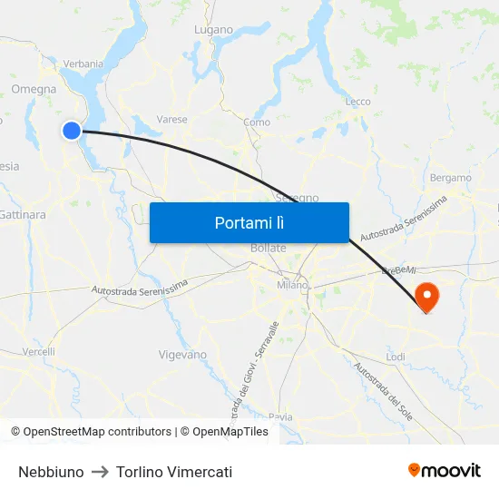 Nebbiuno to Torlino Vimercati map