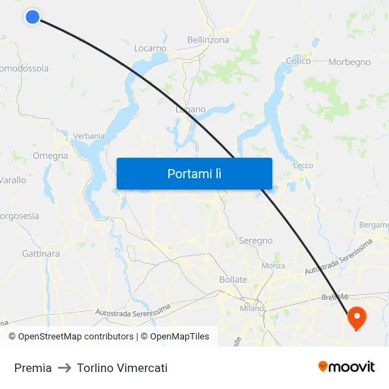 Premia to Torlino Vimercati map