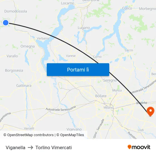 Viganella to Torlino Vimercati map