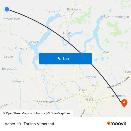 Varzo to Torlino Vimercati map