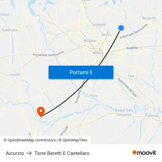 Aicurzio to Torre Beretti E Castellaro map