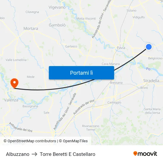 Albuzzano to Torre Beretti E Castellaro map