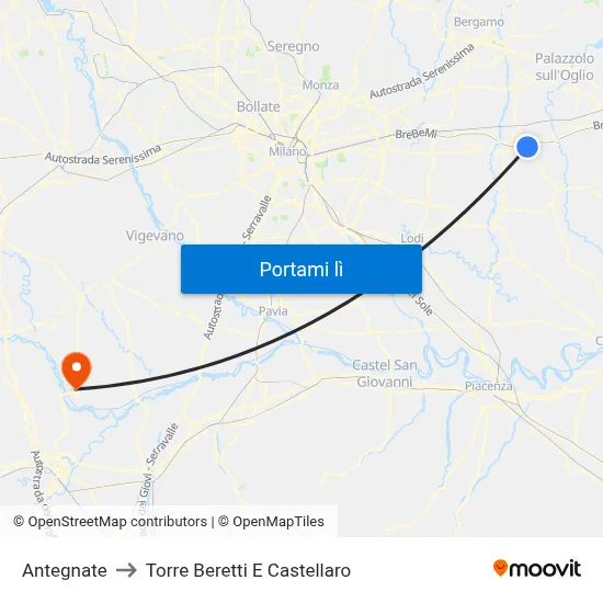 Antegnate to Torre Beretti E Castellaro map