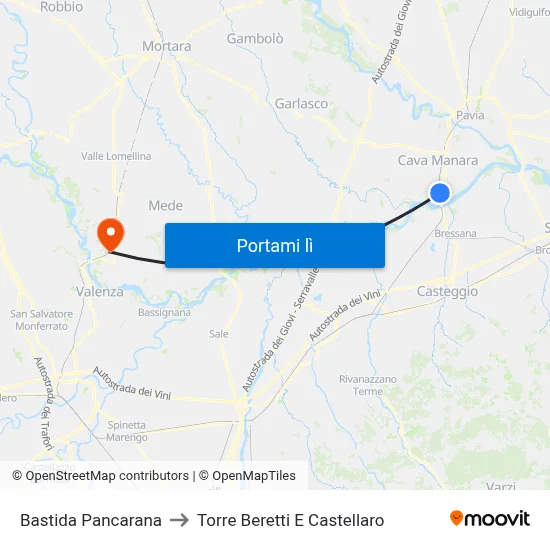 Bastida Pancarana to Torre Beretti E Castellaro map