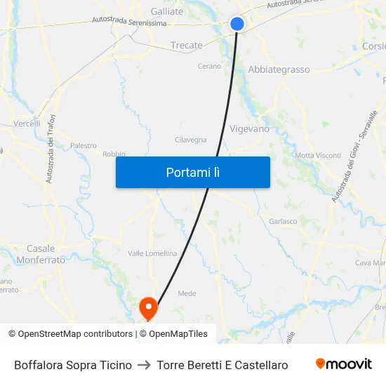 Boffalora Sopra Ticino to Torre Beretti E Castellaro map