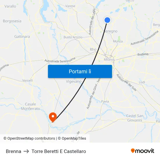 Brenna to Torre Beretti E Castellaro map