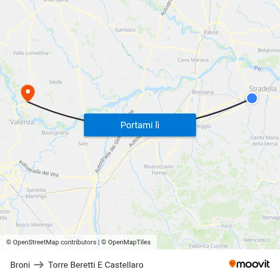 Broni to Torre Beretti E Castellaro map