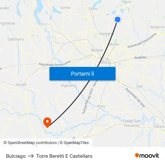 Bulciago to Torre Beretti E Castellaro map
