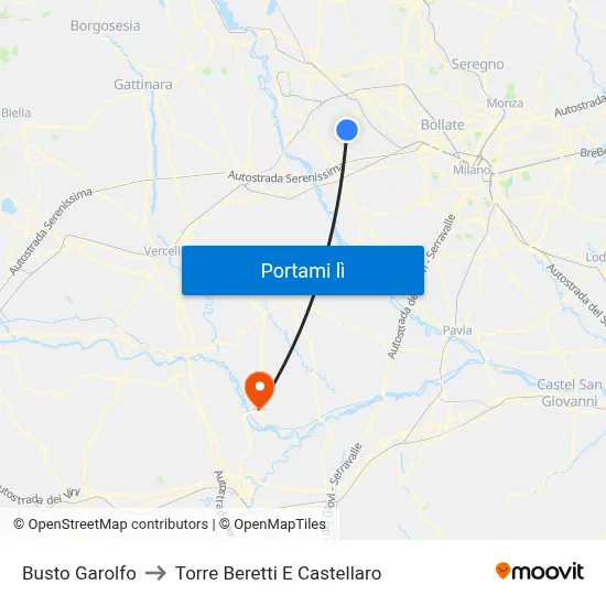 Busto Garolfo to Torre Beretti E Castellaro map