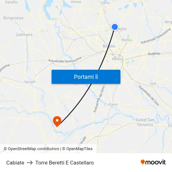 Cabiate to Torre Beretti E Castellaro map