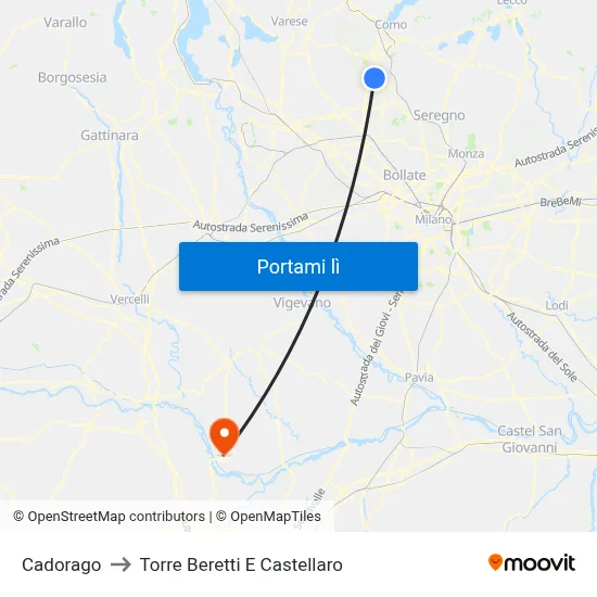 Cadorago to Torre Beretti E Castellaro map