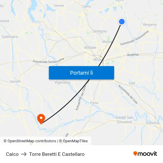 Calco to Torre Beretti E Castellaro map
