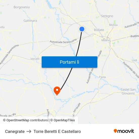 Canegrate to Torre Beretti E Castellaro map