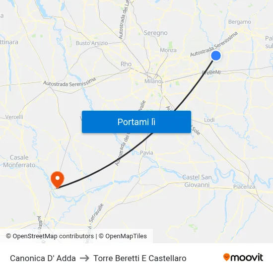 Canonica D' Adda to Torre Beretti E Castellaro map