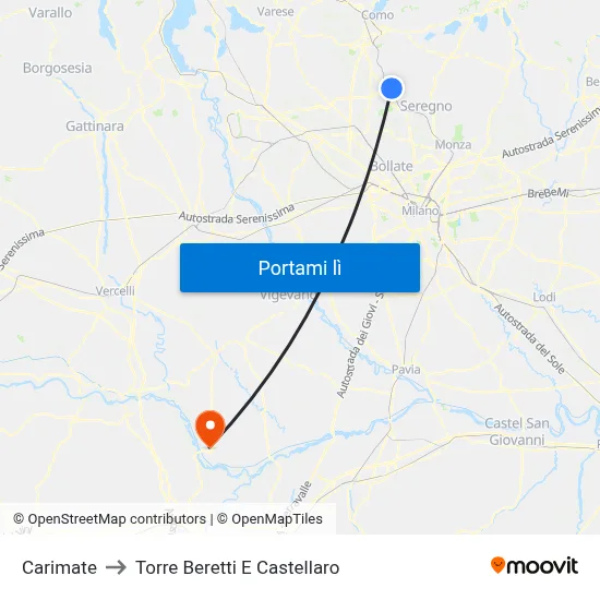 Carimate to Torre Beretti E Castellaro map