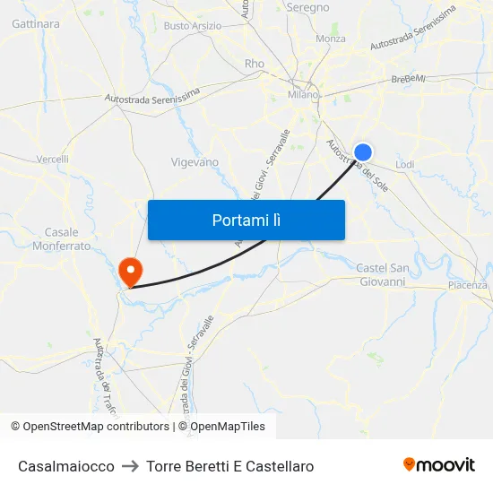 Casalmaiocco to Torre Beretti E Castellaro map