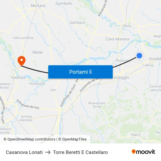 Casanova Lonati to Torre Beretti E Castellaro map