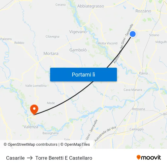 Casarile to Torre Beretti E Castellaro map