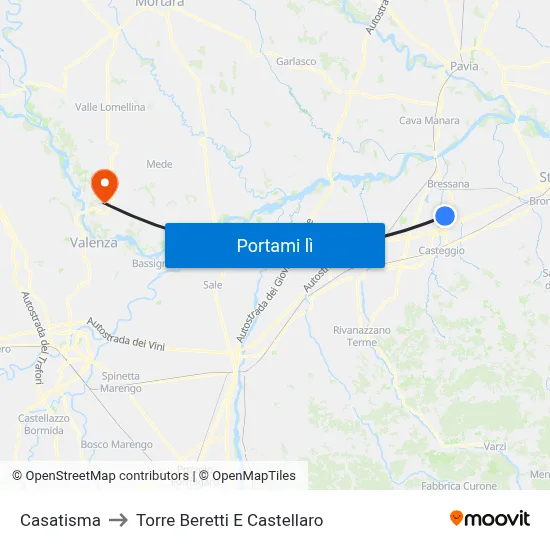 Casatisma to Torre Beretti E Castellaro map