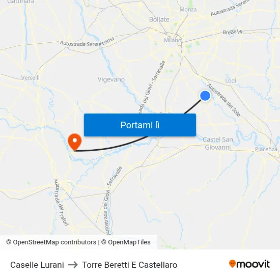 Caselle Lurani to Torre Beretti E Castellaro map