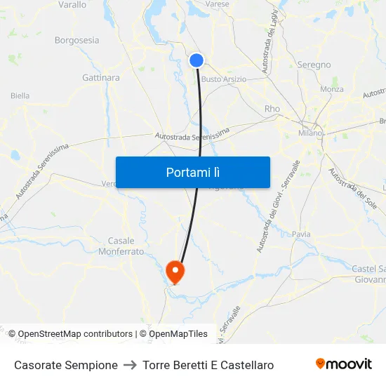 Casorate Sempione to Torre Beretti E Castellaro map