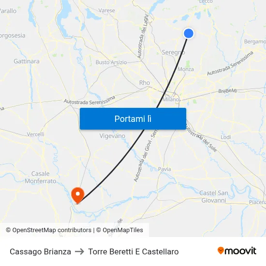 Cassago Brianza to Torre Beretti E Castellaro map