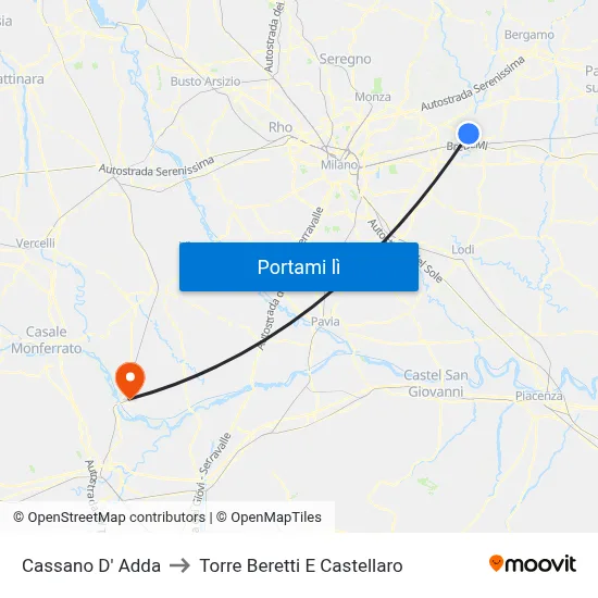 Cassano D' Adda to Torre Beretti E Castellaro map