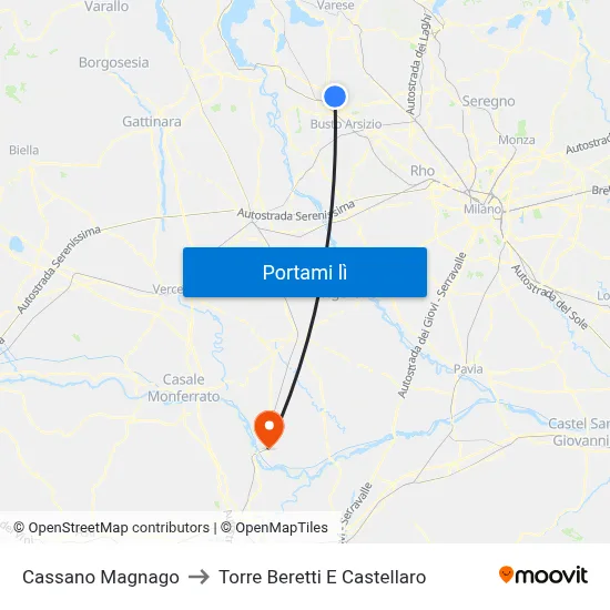 Cassano Magnago to Torre Beretti E Castellaro map