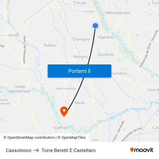 Cassolnovo to Torre Beretti E Castellaro map
