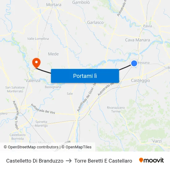 Castelletto Di Branduzzo to Torre Beretti E Castellaro map