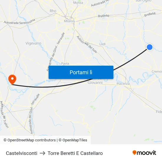 Castelvisconti to Torre Beretti E Castellaro map