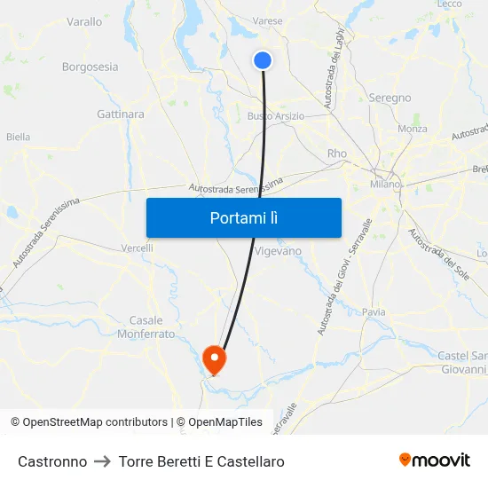 Castronno to Torre Beretti E Castellaro map