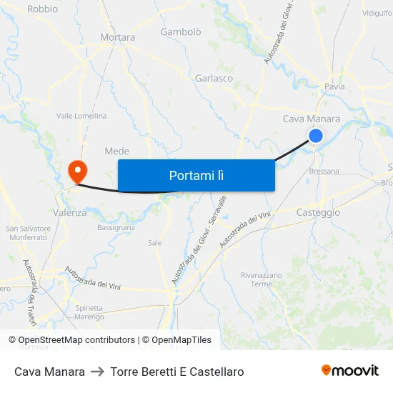 Cava Manara to Torre Beretti E Castellaro map